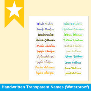 Bestes Set von 20, farbenfroh transparente Namensa Aufkleber