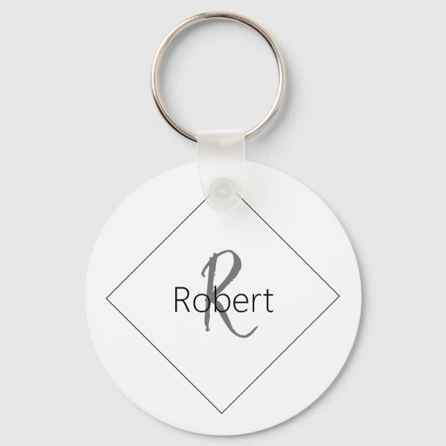 Bestes trendy Minimalistisch White Black Monogram Schlüsselanhänger (Vorderseite)