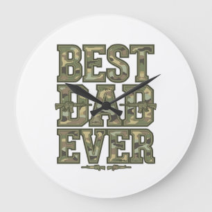 Bestes-Vater-aller-Zeiten-Camo-Vintage-Gravur-Desi Große Wanduhr