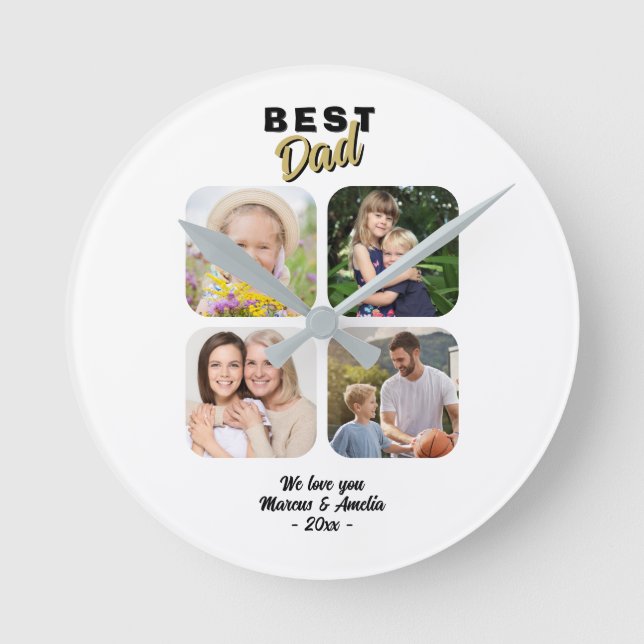 Bestes Vater Vater 4 Familie Foto Runde Wanduhr (Vorderseite)