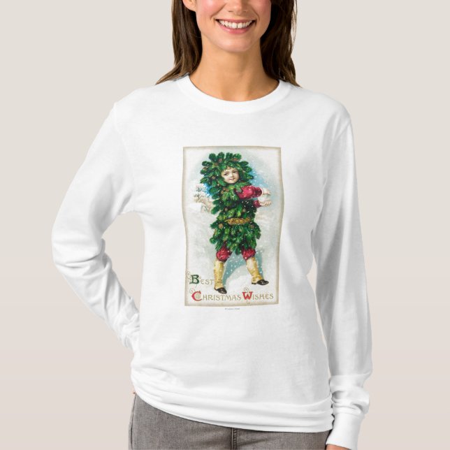 Bestes Weihnachten wünscht Mann im immergrünen T-Shirt (Vorderseite)