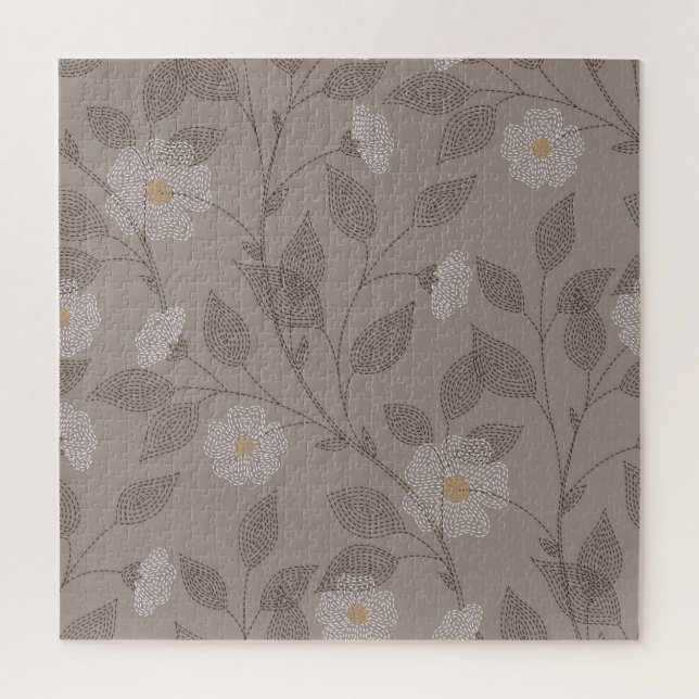 bestickte Blume und Blätter, nahtloses Design. (Vertikal)