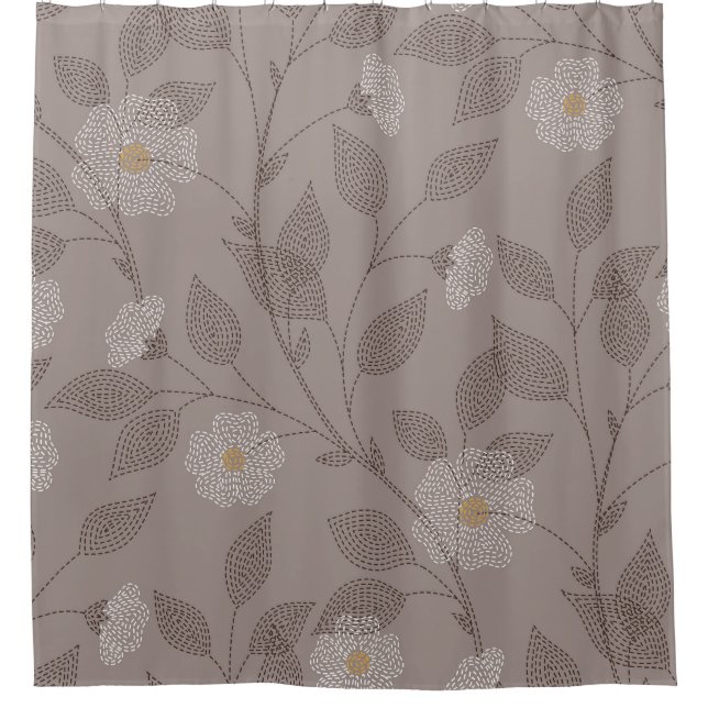 bestickte Blume und Blätter, nahtloses Design. Duschvorhang (Vorderseite)