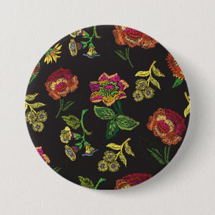 bestickte Brosche mit Blume auf schwarzem Untergru Button