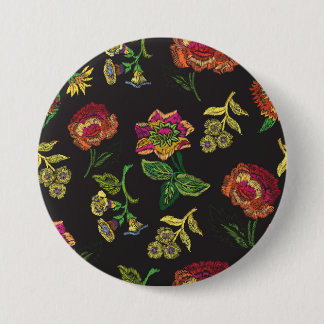 bestickte Brosche mit Blume auf schwarzem Untergru Button