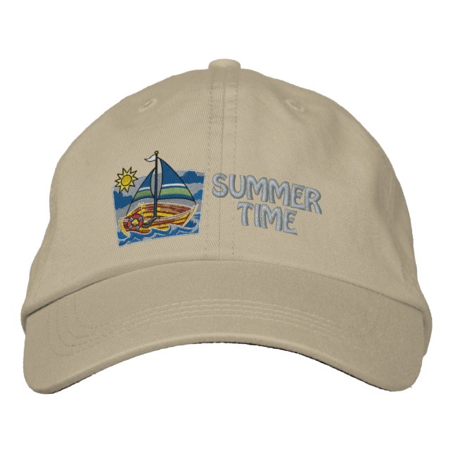 bestickte Cap Sommerzeit Worte und Boot Baseballkappe (Vorderseite)