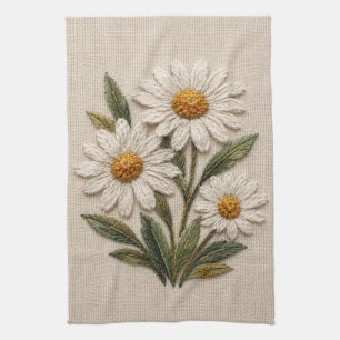 Bestickte Daisy-Blüte Geschirrtuch