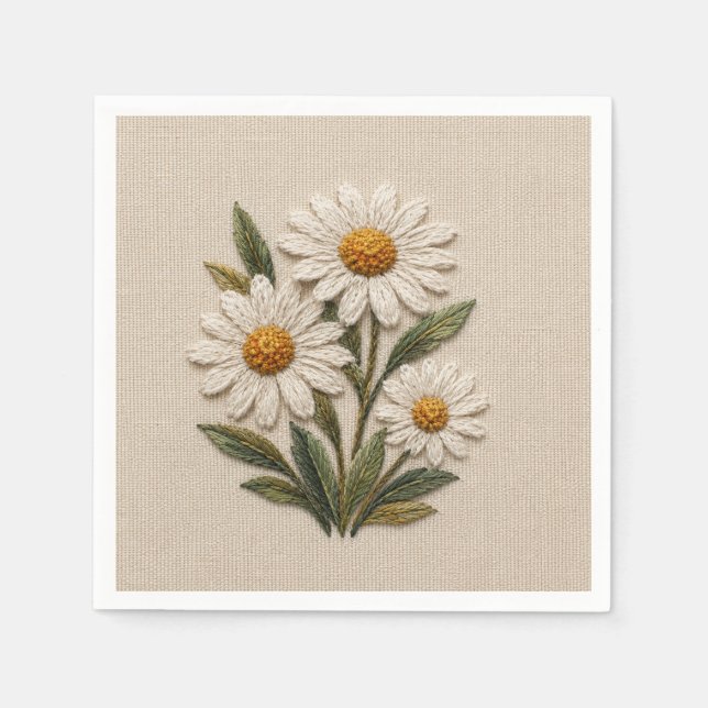 Bestickte Daisy-Blüte Serviette (Vorderseite)