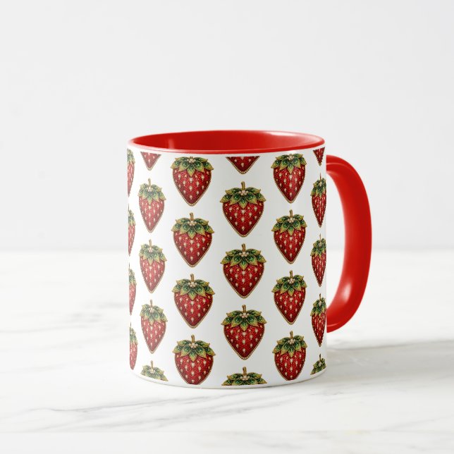 Bestickte Erdbeere Tasse (VorderseiteRechts)