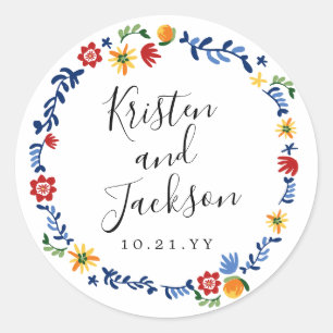 bestickte Florals Hochzeit Runder Aufkleber