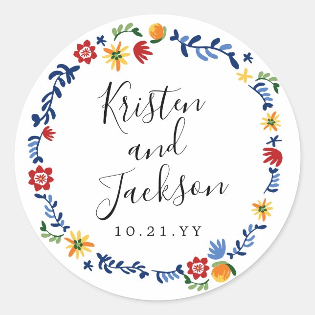 bestickte Florals Hochzeit Runder Aufkleber (Vorderseite)