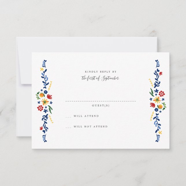 bestickte Florals Wedding RSVP Cards Karte (Vorderseite)