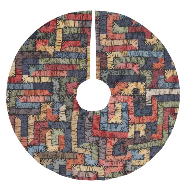 bestickte geometrische, ethnische Textur Polyester Weihnachtsbaumdecke (Vorderseite)