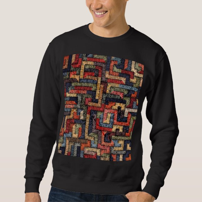 bestickte geometrische, ethnische Textur Sweatshirt (Vorderseite)