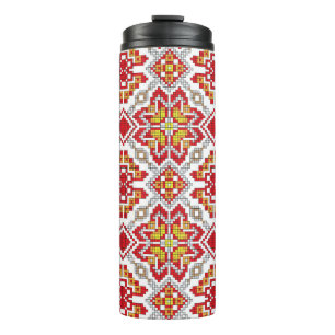 Bestickte handgefertigte Kreuzstich-Ethno-Ukraine Thermosbecher