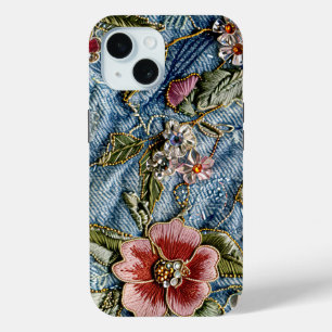 Bestickte Jewel Floral Denim Textur Case-Mate iPhone Hülle
