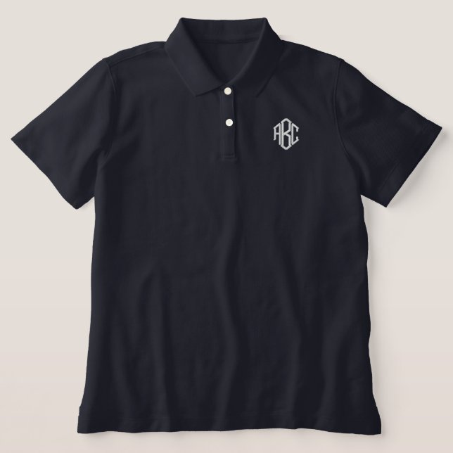 bestickte Monogram Navy-Frauenpolo (Design Vorderseite)