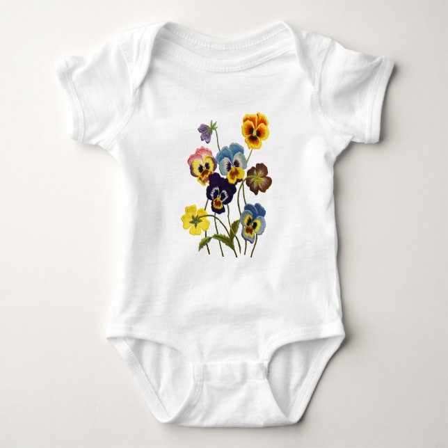 bestickte Parade der Stiefmütterchen Baby Strampler (Vorderseite)