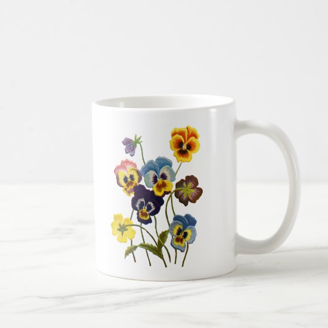 bestickte Parade der Stiefmütterchen Kaffeetasse (Rechts)