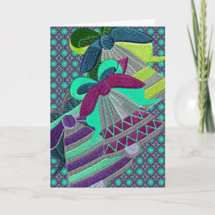 bestickte Silberglocken Feiertagskarte