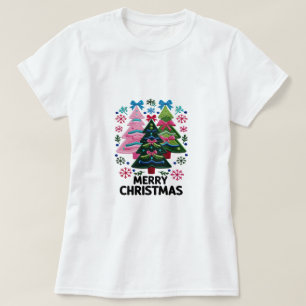 Bestickte Weihnachtsbäume – Pastell-Frohe Weihnach T-Shirt