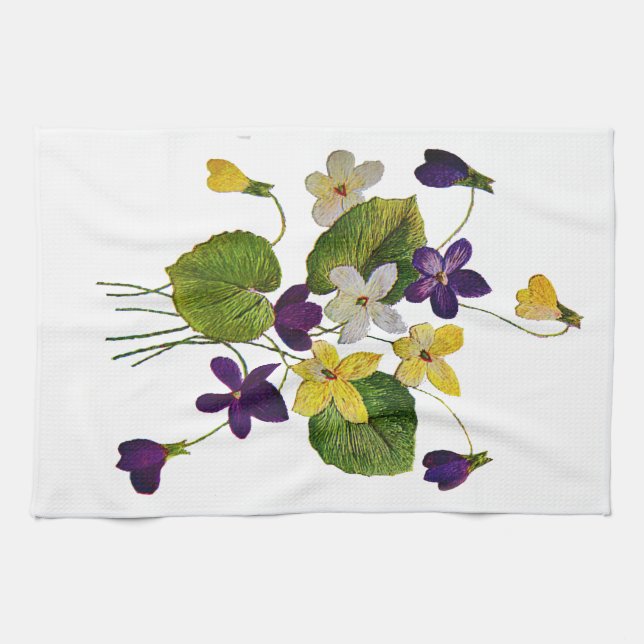 bestickte weiße, gelbe und Lila Violetten Handtuch (Horizontal)