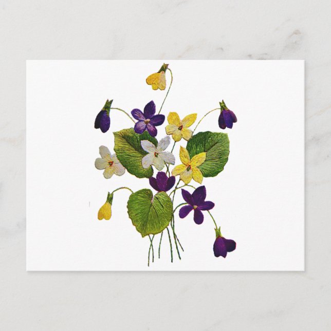 bestickte weiße, gelbe und Lila Violetten Postkarte (Vorderseite)