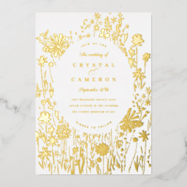 bestickte Wildblume Floral Meadow Gold Folieneinladung