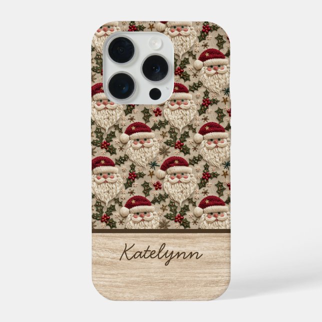 Besticktes 3D-Santa-Handyhülle | Personalisiert iPhone 15 Pro Hülle (Rückseite)
