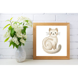 Besticktes Boho-Katzenposter Neutrales Minimalisti Poster