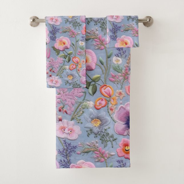 besticktes, florales, nahtloses Muster Badhandtuch Set (Insitu)