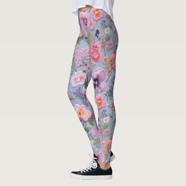 besticktes, florales, nahtloses Muster Leggings (Links)