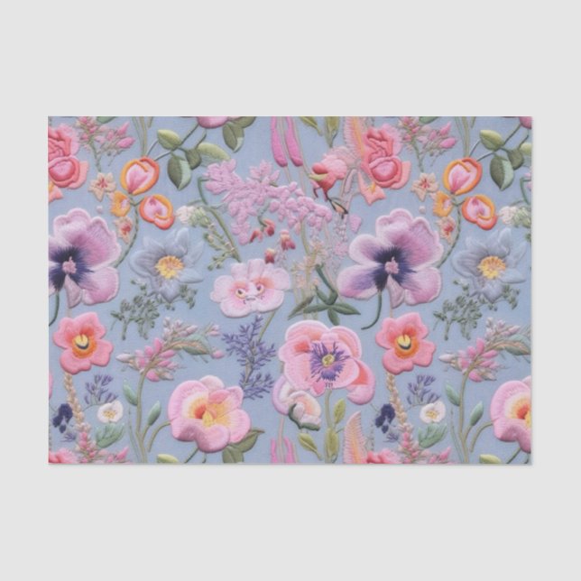 besticktes, florales, nahtloses Muster Seidenpapier (Vorderseite)