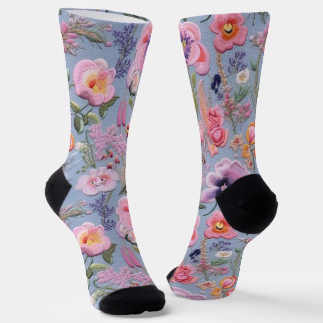 besticktes, florales, nahtloses Muster Socken (Gewinkelt)