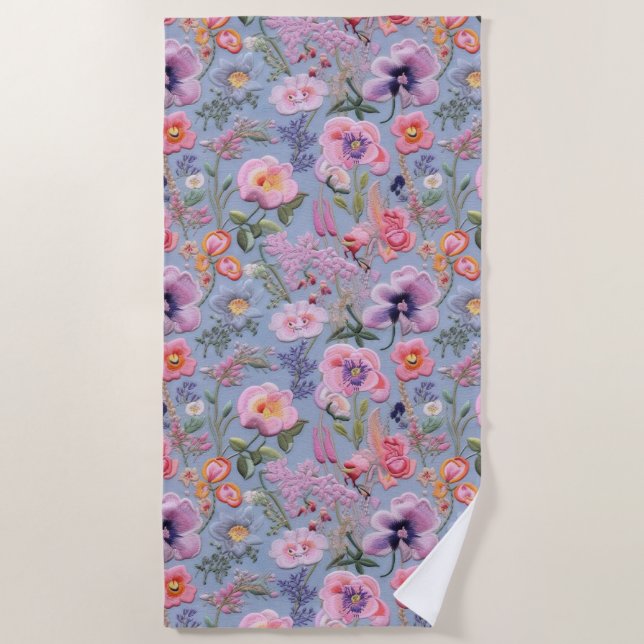 besticktes, florales, nahtloses Muster Strandtuch (Vorderseite)