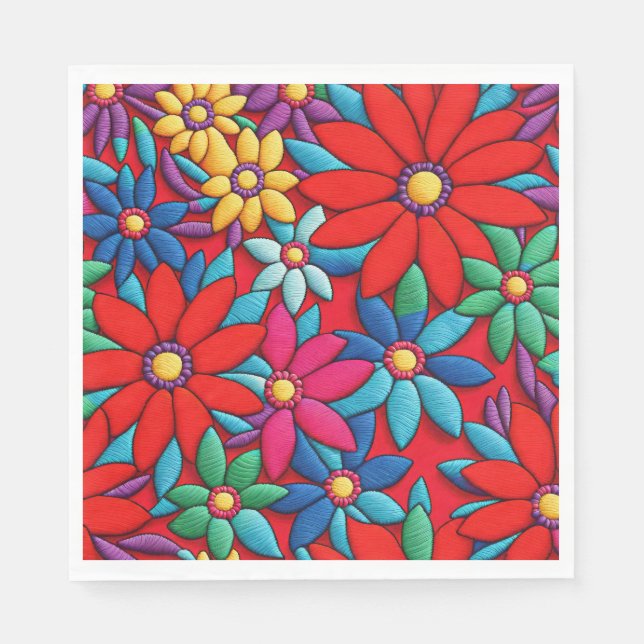 Besticktes Gänseblümchen-Design Serviette (Vorderseite)
