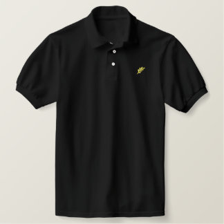 besticktes schwarzes Polo vergoldete Akazie