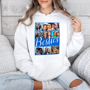 Bestie Blau & Weiß 9-Foto-Collage Hoodie