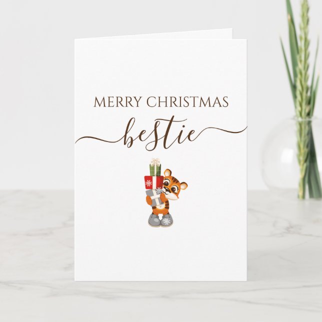 Bestie Merry Chirstmas Tiger Geschenkkarte Karte (Vorderseite)