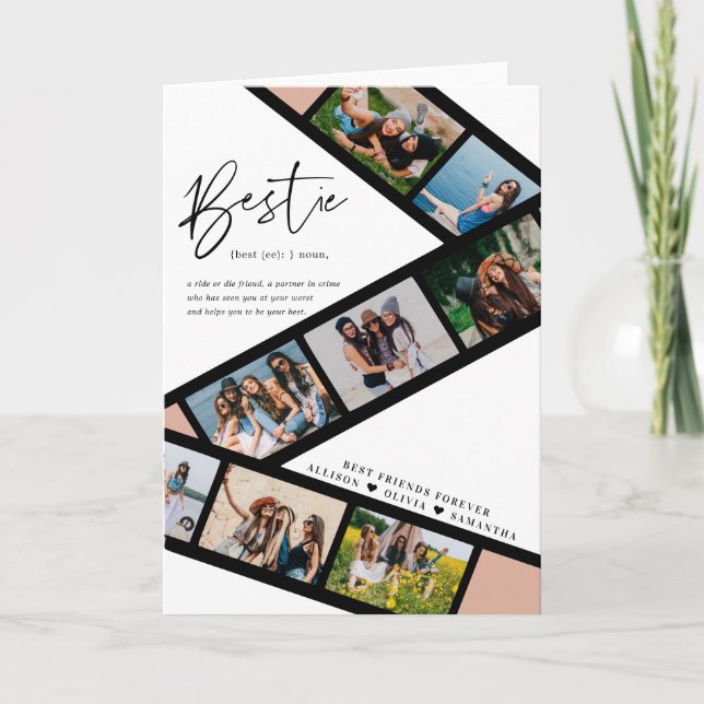 Bestie | Moderne 8-Foto Filmstreifen - Collage Karte (Vorderseite)
