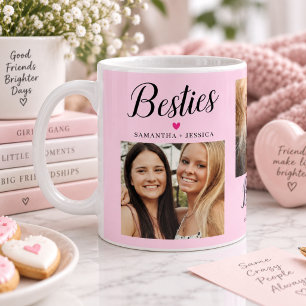 BESTIE Script Rosa 3 Foto Collage & Namen Kaffeetasse