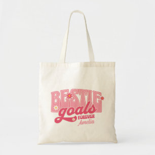 Bestie-Ziele für immer Retro-Floral-Typografie Tragetasche