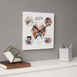 Besties 5 Foto individuelles Fotocollagen-Skript A Quadratische Wanduhr