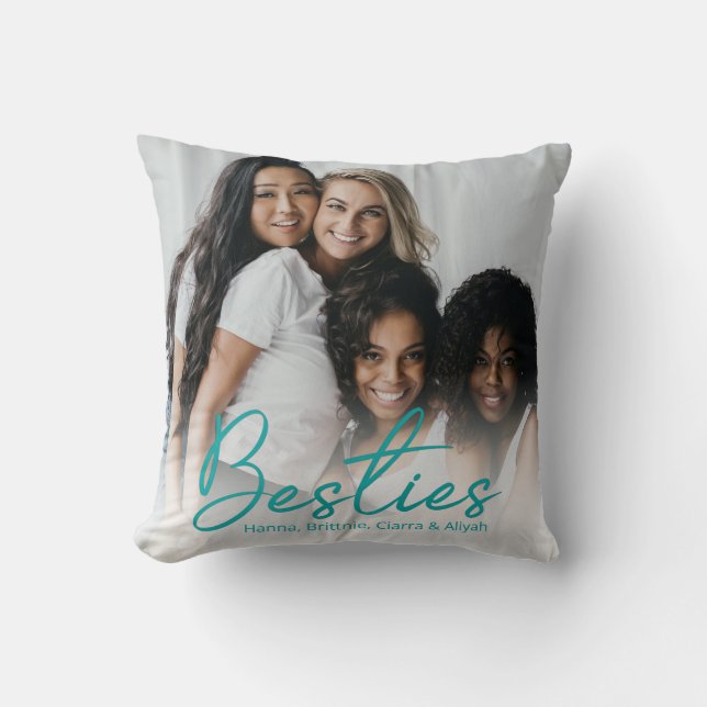 Besties Aquamarin Script Custom Foto Throw Pillow Kissen (Vorderseite)