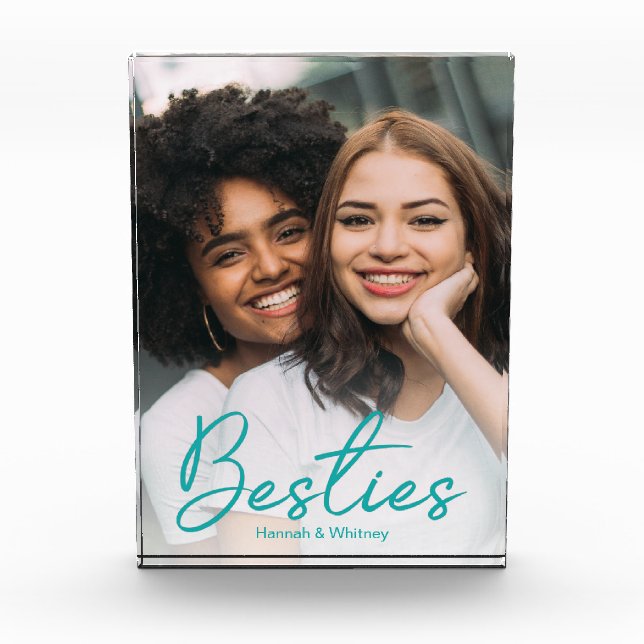 Besties Aquamarin Script Custom Fotoblock (Vorderseite)
