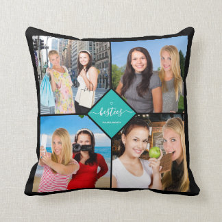 Besties Best Friends 4 Foto Collage Fun Aquamarine Kissen