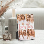 Besties | Best Friends 4 Foto Collage Plaque Fotoplatte<br><div class="desc">Gedenken Sie eine Freundschaft mit dieser wunderschönen Collage-Plakette aus Foto mit 4 beliebten Fotos,  mit "besties" in der Mitte in rot rosa Pinselschrift.</div>