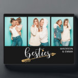 Besties Best Friends Drei Fotos Personalisierter N Fotoplatte<br><div class="desc">Dieses moderne Design zeigt drei Ihrer Lieblings-Fotos mit dem Text "besties" in lustiger Typografie mit Ihren personalisierten Namen. Personalisiert,  indem Sie den Text in den dafür vorgesehenen Textfeldern bearbeiten. #Foto #photogifts #gifts #gift #giftsforher #girihre #girties #beste Freundinnen #bestfriends #bffgifts #yeargifts #holidaygifts #personalized gifts #name #personalisiert</div>