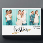 Besties Best Friends Drei Fotos Personalisierter N Fotoplatte<br><div class="desc">Dieses moderne Design zeigt drei Ihrer Lieblings-Fotos mit dem Text "besties" in lustiger Typografie mit Ihren personalisierten Namen. Personalisiert,  indem Sie den Text in den dafür vorgesehenen Textfeldern bearbeiten. #Foto #photogifts #gifts #gift #giftsforher #girihre #girties #beste Freundinnen #bestfriends #bffgifts #yeargifts #holidaygifts #personalized gifts #name #personalisiert</div>