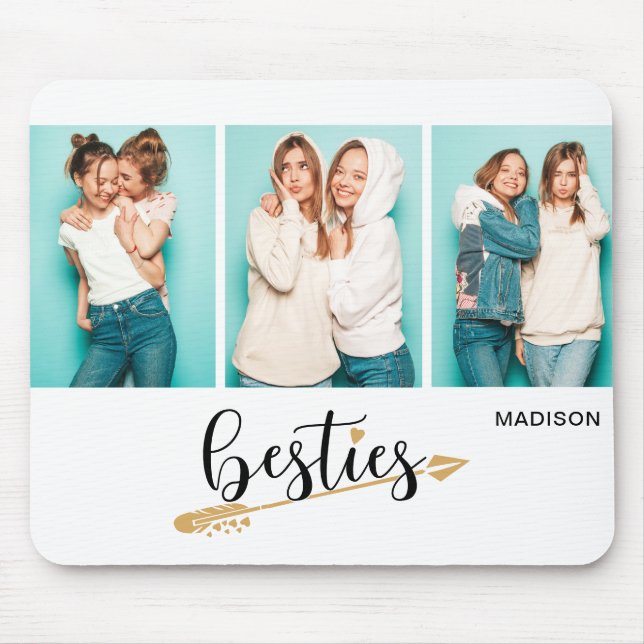 Besties Best Friends Drei Fotos Personalisierter N Mousepad (Vorne)